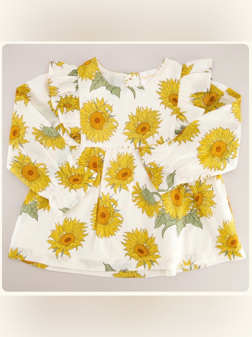 Cracker Barrel White Long-Sleeve Sunflower Print Top 100% Cotton